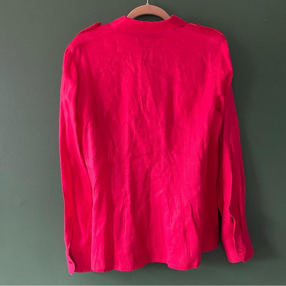 Tory Burch Red 100% Linen Button Down Size 14 - image 3
